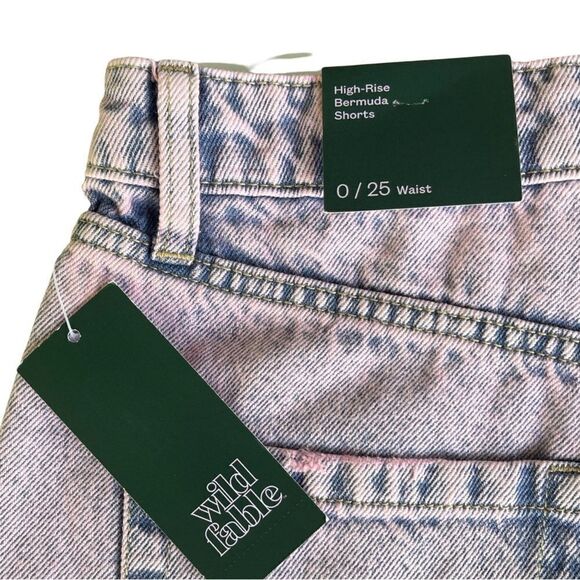 Wild Fable womens High Rise Bermuda Denim Acid Wash Pink Size 0 NWT - Picture 8 of 16